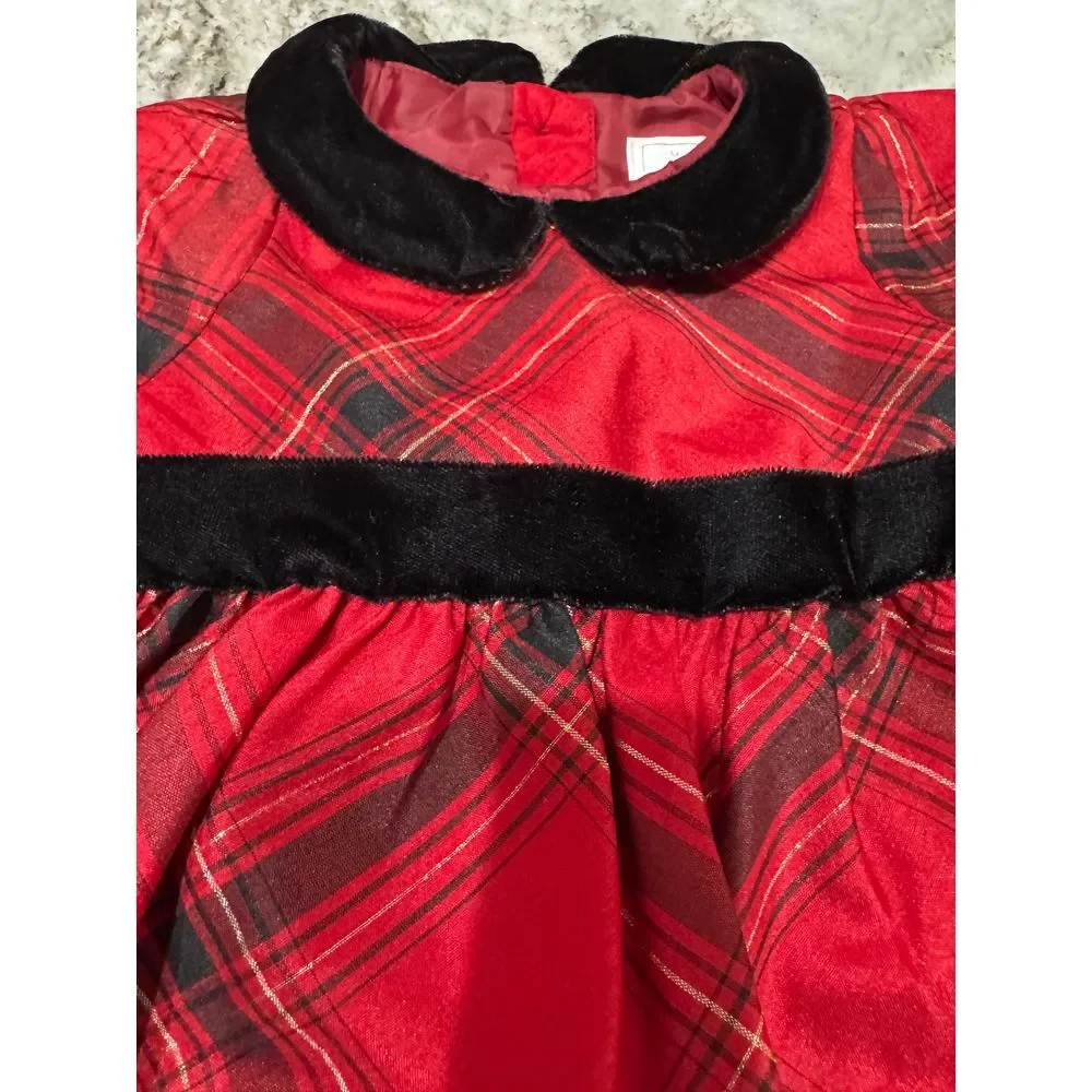 NWT Gymboree Royal Red Plaid 3-6 Month Holiday Christmas Dress with diaper cover